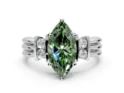 Solitaire Engagement Ring Setting for Fancy Green Marquise Center with Grooved Bar Accent Band and Prong Head in White Gold