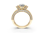 Pave Engagement Ring Setting for Radiant Cut Center with Curved Accent Rows, Openwork and Prong Head in Yellow Gold