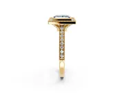 Halo Engagement Ring Setting for Fancy Blue Princess Cut Center with Milgrain Pave Band and Bezel Head in Yellow Gold
