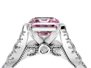 Solitaire Engagement Ring Setting for Fancy Pink Asscher Cut Center with Pave Cathedral Shoulders and Prong Head in Platinum