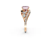 Halo Engagement Ring Setting for Fancy Pink Asscher Cut Center with Marquise and Pave Bypass Band and Prong Head in Rose Gold