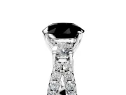 3 Stone Engagement Ring Setting for Fancy Black Round Cut Center with Pave Split Shank and Prong Head in Platinum