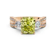 3 Stone Engagement Ring Setting for Fancy Yellow Radiant Cut Center with Pave Twist Band and Prong Head in Rose Gold