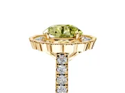 Milgrain Floral Halo Engagement Ring Setting for Fancy Yellow Round Cut Center with Pave Band and Prong Head in Yellow Gold