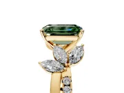 Floral Engagement Ring Setting for Fancy Green Emerald Cut Center with Trailing Marquise Accents and Prong Head in Yellow Gold
