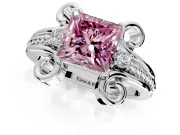 Solitaire Engagement Ring Setting for Fancy Pink Princess Cut Center with Twisted Band and Scroll Prong Head in White Gold