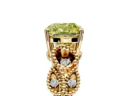 Leaf Engagement Ring Setting for Fancy Yellow Cushion Cut Center with Milgrain Accent Band and Prong Head in Yellow Gold