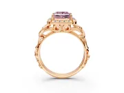 Halo Engagement Ring Setting for Fancy Pink Princess Cut Center with Open Scroll Shoulders and Prong Head in Rose Gold