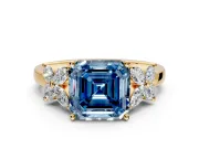 Floral Engagement Ring Setting for Fancy Blue Asscher Cut Center with Marquise Cluster Shoulders and Prong Head in Yellow Gold
