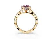 Halo Engagement Ring Setting for Fancy Pink Radiant Cut Center with Pave and Plain Twist Band and Prong Head in Yellow Gold
