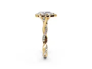 Halo Engagement Ring Setting for Pear-Shaped Center with Twist Band and Prong Head in Yellow Gold