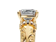 Solitaire Engagement Ring Setting for Asscher Cut Center with Filigree Accent Basket and Prong Head in Yellow Gold