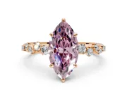 Cluster Engagement Ring Setting for Fancy Pink Marquise Center with Round Cut Accent Band and Prong Head in Rose Gold