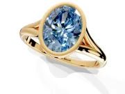 Solitaire Engagement Ring Setting for Fancy Blue Oval Center with V Split Shank and Bezel Head in Yellow Gold