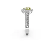 Milgrain Halo Engagement Ring Setting for Fancy Yellow Heart-Shaped Center with Pave Band and Prong Head in Platinum