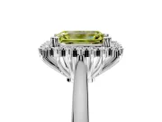 Starburst Halo Engagement Ring Setting for Fancy Yellow Emerald Cut Center with Thin Round-Wire Band and Prong Head in Platinum