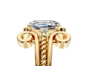 Solitaire Engagement Ring Setting for Emerald Cut Center with Twisted Band and Scroll Prong Head in Yellow Gold