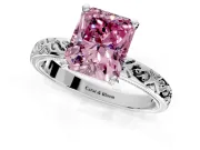 Solitaire Engagement Ring Setting for Fancy Pink Radiant Cut Center with Scrollwork Band and Prong Head in Platinum