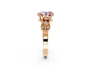 Leaf Engagement Ring Setting for Fancy Pink Oval Center with Milgrain Accent Band and Prong Head in Rose Gold