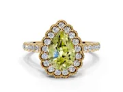 Milgrain Floral Halo Engagement Ring Setting for Fancy Yellow Pear-Shaped Center with Pave Band and Prong Head in Yellow Gold