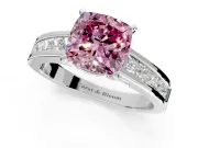 Solitaire Engagement Ring Setting for Fancy Pink Cushion Cut Center with Princess Cut Channel Band and Prong Head in White Gold