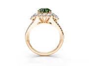 Halo Engagement Ring Setting for Fancy Green Round Cut Center with Two-Strand Split Shank and Prong Head in Rose Gold