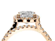 Halo Engagement Ring Setting for Cushion Cut Center with Double Pave Split Shank and Prong Head in Rose Gold