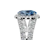 Halo Engagement Ring Setting for Fancy Blue Oval Center with Narrow Pave Split Shank and Prong Head in Sterling Silver
