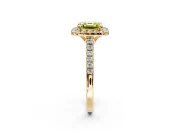 Halo Engagement Ring Setting for Fancy Yellow Asscher Cut Center with Raised Halo, Pave Band and Prong Head in Yellow Gold
