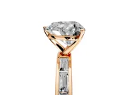 Solitaire Engagement Ring Setting for Heart-Shaped Center with Channel Baguette Band and Prong Head in Rose Gold