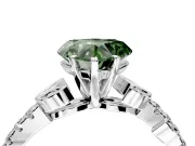 Leaf Motif Engagement Ring Setting for Fancy Green Heart-Shaped Center with Pave Band and Prong Head in Platinum