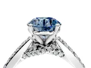 Solitaire Engagement Ring Setting for Fancy Blue Round Cut Center with Crossover Accents and Prong Head in White Gold