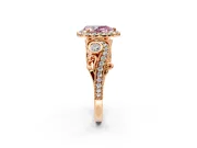 Milgrain Halo Engagement Ring Setting for Fancy Pink Pear-Shaped Center with Shoulder Bezels and Prong Head in Rose Gold