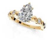 Solitaire Engagement Ring Setting for Pear-Shaped Center with Beaded Bezel Station Band and Prong Head in Yellow Gold