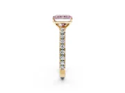 Solitaire Engagement Ring Setting for Fancy Pink Radiant Cut Center with Large Accent Band and Prong Head in Yellow Gold