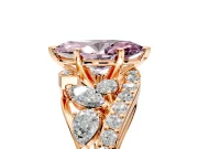 Halo Engagement Ring Setting for Fancy Pink Marquise Center with Marquise and Pave Bypass Band and Prong Head in Rose Gold