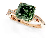 Solitaire Engagement Ring Setting for Fancy Green Asscher Cut Center with Twisted Pave Band and Prong Head in Rose Gold