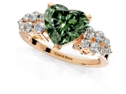 Cluster Engagement Ring Setting for Fancy Green Heart-Shaped Center with 2-Row Shoulder Clusters and Prong Head in Rose Gold