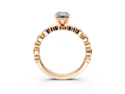 Solitaire Engagement Ring Setting for Emerald Cut Center with Beaded Bezel Station Band and Prong Head in Rose Gold