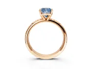 Solitaire Engagement Ring Setting for Fancy Blue Cushion Cut Center with Scrollwork Band and Prong Head in Rose Gold