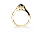 Halo Engagement Ring Setting for Fancy Black Pear-Shaped Center with Pave Accents, Heart Basket and Prong Head in Yellow Gold