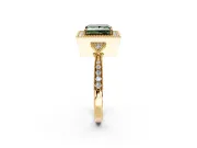 Halo Engagement Ring Setting for Fancy Green Princess Cut Center with Milgrain Rim, Pave Band and Prong Head in Yellow Gold