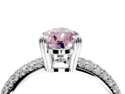 Solitaire Engagement Ring Setting for Fancy Pink Pear-Shaped Center with Multi-Row Pave Accents and Basket Head in Platinum