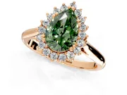 Starburst Halo Engagement Ring Setting for Fancy Green Pear-Shaped Center with Thin Round-Wire Band and Prong Head in Rose Gold