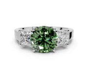 3 Stone Engagement Ring Setting for Fancy Green Round Cut Center with Matching Side Accents and Prong Head in Platinum