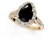 Floral Halo Engagement Ring Setting for Fancy Black Pear-Shaped Center with Large Halo Accents and Prong Head in Yellow Gold