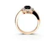 Halo Engagement Ring Setting for Fancy Black Radiant Cut Center with Milgrain Channel Band and Prong Head in Rose Gold