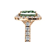 Halo Engagement Ring Setting for Fancy Green Princess Cut Center with Raised Halo, Pave Band and Prong Head in Rose Gold