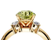 3 Stone Engagement Ring Setting for Fancy Yellow Round Cut Center with Wide Plain Band and Prong Head in Yellow Gold