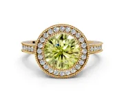 Halo Engagement Ring Setting for Fancy Yellow Round Cut Center with Milgrain Halo, Pave Band and Prong Head in Yellow Gold